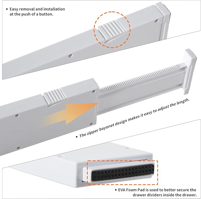 6 Pack Drawer Dividers, 2.36" High, 14.76-22.36" Adjustable Drawer Divider for Clothes