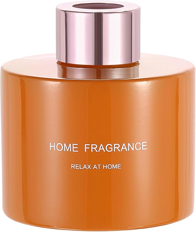 HARFINGTON Empty Glass Diffuser Bottle 140ml/4.7oz Refillable Fragrance Accessories Aromatherapy Jar Container for Replacement Reed Diffuser DIY Home Bathroom Orange with Gold Tone Cap