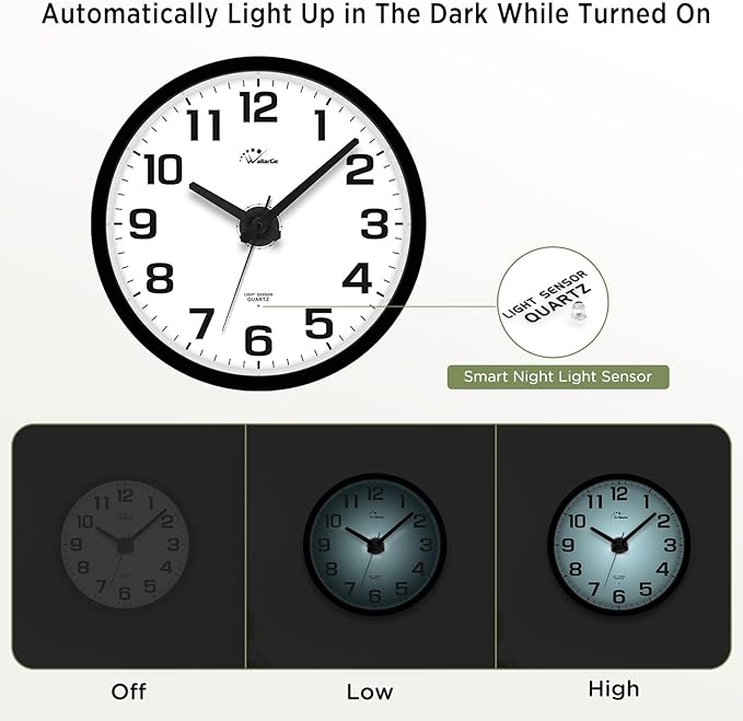 WallarGe Night Light Wall Clock for Bedroom - Silent Lighted up Wall Clock Glow in The Dark, Battery Operated for Living Room/Kitchen, Easy to Read Large Digital Display, 12 Inch