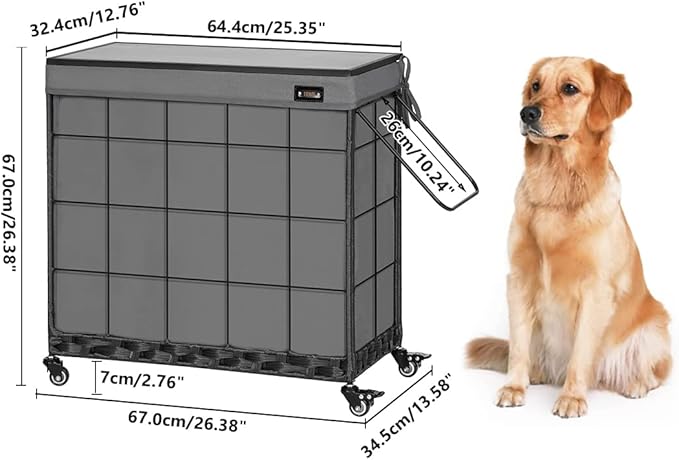 Laundry Hamper with Heavy Duty Caster Wheels; 3 Sections Clothes Hamper with Lid; 132L Laundry Basket with Removable Liner Bag; Laundry Sorter with Metal Handle (Grey)