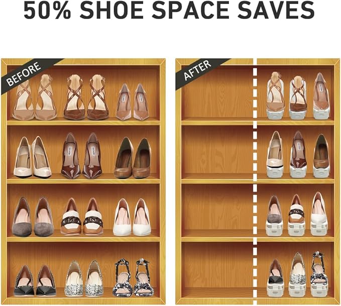 Shoe Slots Organizer 20 Pack - Shoe Stackers, Space Savers 50%, 4 Levels Adjustable, Double Layer Holders for Closet, White