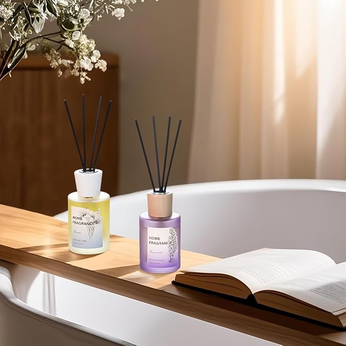 Reed Diffuser - Linen&Lavender 4.06oz (120ml) 2 Packs Essential Oil Reed Diffuser Set with 16 Sticks, Long Lasting Fragrance for Home, Bathroom, Bedroom, Room, Decor
