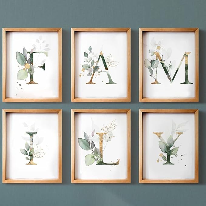 Family Theme Botanical Simple Life Green Leaf Painting Bathroom Wall Decor Art Print Set of 6 (8”X10”), Boho Leaf Eucalyptus Wall Décor, Modern Bohemia Botanical Floral Leaves Kitchen Plant Pictures.