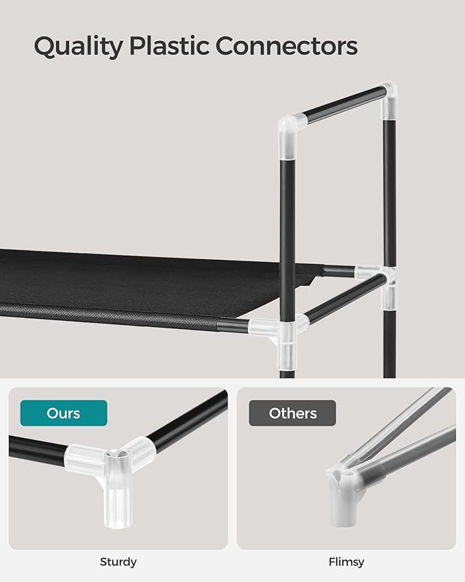 SONGMICS 10-Tier Shoe Rack, Shoe Storage for Hallway Closet, Slim and Space-Saving, Metal Frame, Non-Woven Fabric Shelves, Black ULSH11H