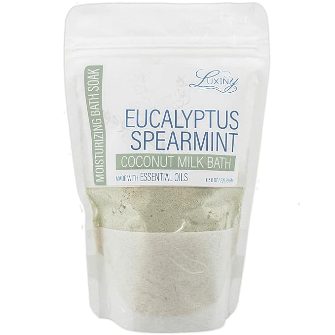 Vegan Milk Bath Soak Made with Moisturizing Coconut Milk Powder, Essential Oil, & Sweet Almond Oil for a Bath Bomb Dust Soothing Fizz & Relaxing Soak, 8 oz. (Eucalyptus Spearmint)