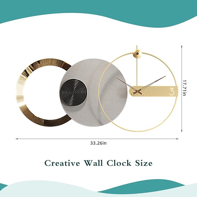Wall Clock Large 33 Inch - Modern Metal European Style, Battery Operated Silent Non-Ticking Decorative Clock for Living Room Bedroom Home Office