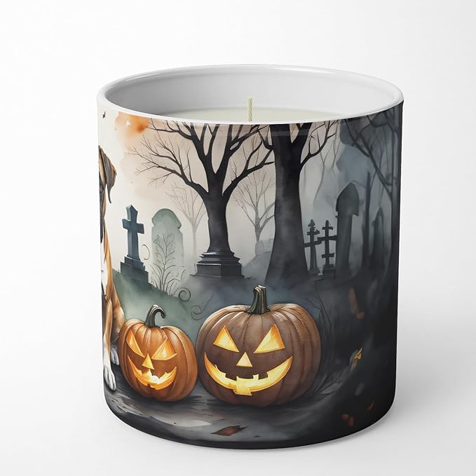 Caroline's Treasures DAC2026CDL Boxer Spooky Halloween Decorative Soy Candle Nature Soy Wax Essential Oil Home Decor Ideal for Bedroom Kitchen Bath Office Gift, 10 oz