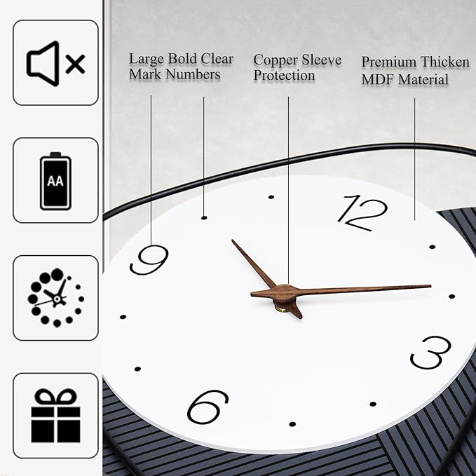 Wall Clock,Silent Non-Ticking Quality Quartz Battery Operated, Large Wall Clock for Living Room,Kitchen,Home,Bathroom,Bedroom Wall Decor,14.5x16inch