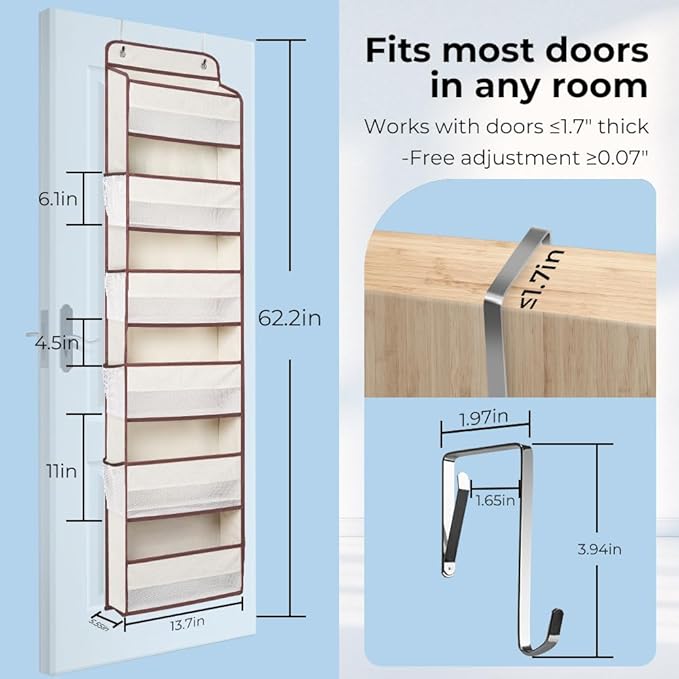 Over the Door Organizer, 6 Shelf 50 lbs Load door organizer hanging, No Tilt Closet Organizers and Storage for Bathroom, Bedroom Nursery Newborn, baby necessities, kitchen, craft storage