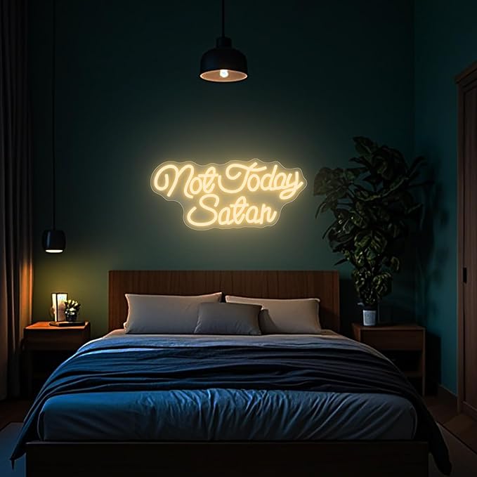 Not Today Satan Neon Sign, Funny Neon Signs for Wall Decor, Light Up Signs for Home Bar Man Cave Birthday Party Kids Room Gifts