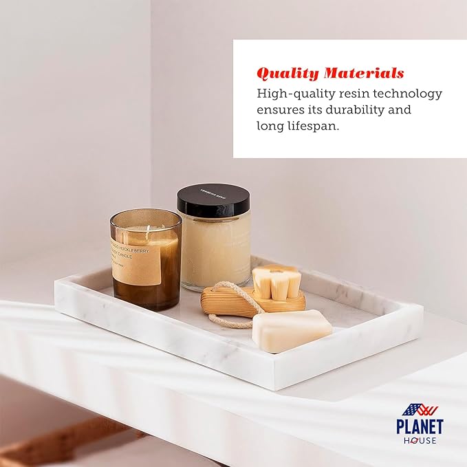 Planet House Marble Tray - 12"x8" Bathroom Counter Storage - Black and White Marble Tray