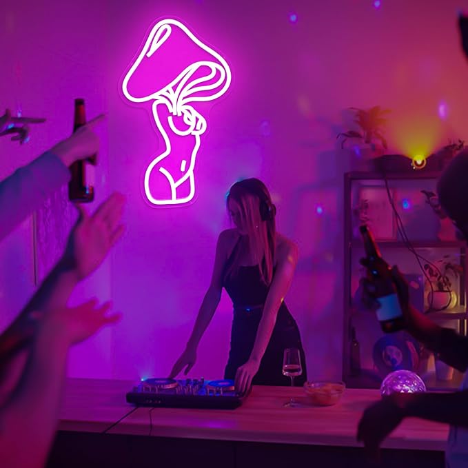 Lady Mushroom Neon Sign Sexy Lady Mushroom Neon Light Dimmable Led Neon Sign for Man Cave Neon Light Signs Light Up Sign for Wall Decor Bedroom Club Bar Store Birthday Party Decor Gifts