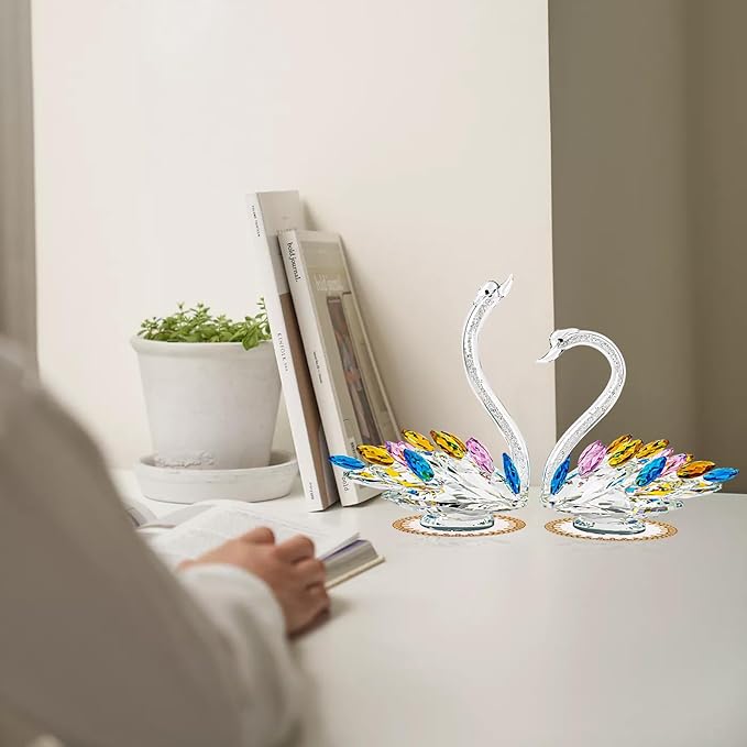 Crystal Swan Decor Figurine Home Collectibles Glass Statue 25th, 50th, 60th, Silver, Golden Wedding Anniversary Cute Elegant Decorations Gifts Ideas for Wife, Couple, Parents
