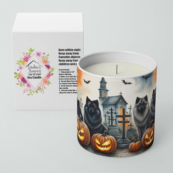 Caroline's Treasures DAC2045CDL Keeshond Spooky Halloween Decorative Soy Candle Nature Soy Wax Essential Oil Home Decor Ideal for Bedroom Kitchen Bath Office Gift, 10 oz
