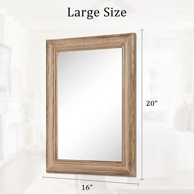 Rustic Mirror with Wood Frame Rectangular Mirrors for Wall Decorative for Bathroom Bedroom Living Room Home Entryway Large 20"x16"