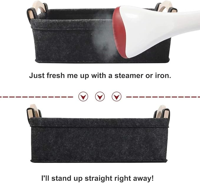 Small Storage Baskets Felt Rectangle Basket Storage Bins for DVD CD Record Cord Books Video Electronics Items Remote TV Cabinet Organizer with Handles