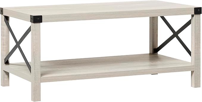 Walker Edison Sedalia Modern Farmhouse Metal X Coffee Table, 40 Inch, Stone Grey