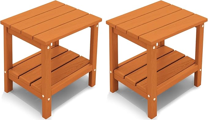 KINGYES Outdoor Side Table Set of 2, Double Layer Adirondack End Table- Orange