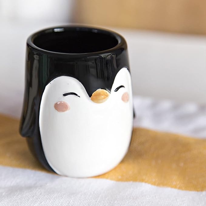 Penguin Animal Ceramic Planter for Indoor and Outdoors, 3 x 3 x 4 in., Cute Hand Painted Designed in Argentina, Convenient Drain Hole