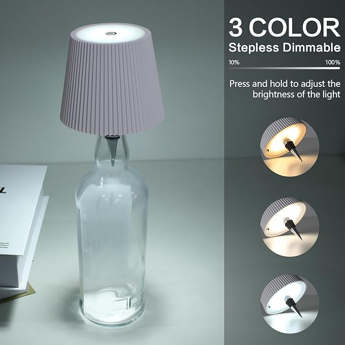 Wine Bottle Lamp, 2025 New 3 Color Rechargeable Wireless Bottle Lamp for Liquor Bottles with Touch Dimming for Parties, Restaurants & Home Decor (White)