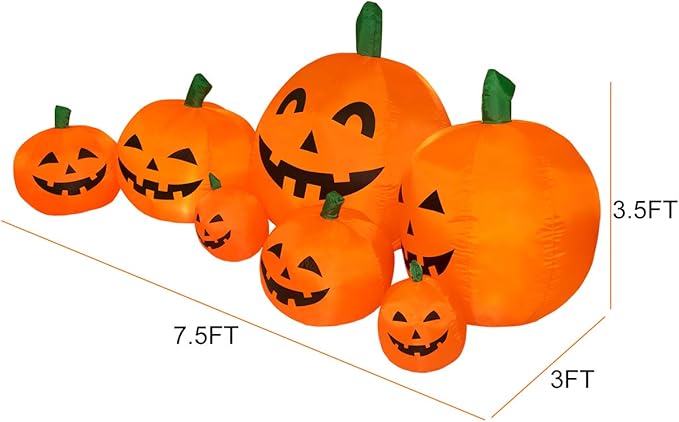 7.5 FT Inflatable Pumpkin Halloween Decorations, Halloween Blow Up Yard Decoration Clearance with LED Lights Built-in Front Yard, Porch, Lawm or Halloween Party Indoor Outdoor