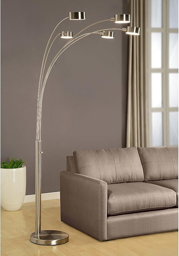 Artiva USA Micah - 5 Arc Floor Lamp w/Dimmer Switch, 360 Degree Rotatable Shades - Bright & Attractive, Brushed Steel