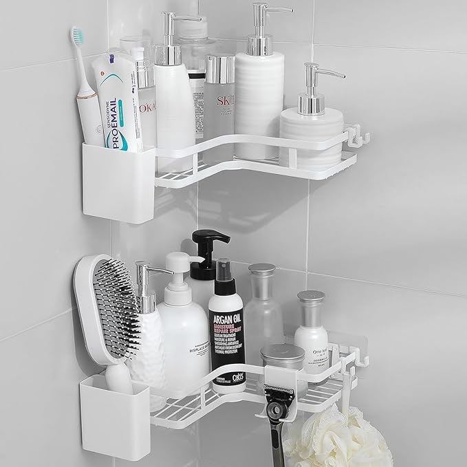 Corner Shower Caddy,2 Pack Rustproof Corner Organizer Shelves,No Drilling Stainless Steel Shower Organizer for Bathroom,Bathtub,Shower Pan,Bath Accessories Shower Caddies(White)