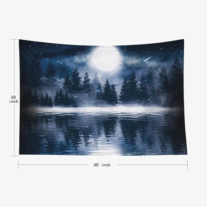 EMMTEEY Moon Tapestry Wall Hanging Dark Forest with Big Moon Moonlight Smoke Shadow Cold Night View Night Sky Tapestry 60X50 Tapestry Outdoor Tapestry