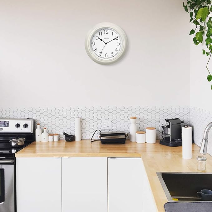 Presentime & Co Chic Home Collection 10" Molly Clock, Silent No Ticking, Cream White. Modern Decorative Wall Clock for Kitchen, Kid's Room, Bathroom, Bedroom, and Office