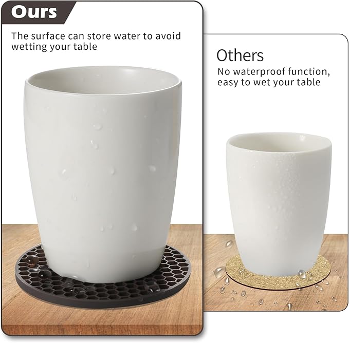 Coasters Set of 6 with Holder,Coasters for Drinks,Coffee Table Decor Coaster,Suitable for Kinds Cups,Anti-Slip,Non-Stick,Silicone Cup Coaster and Living Room Decor (6 Pcs, Coffee)