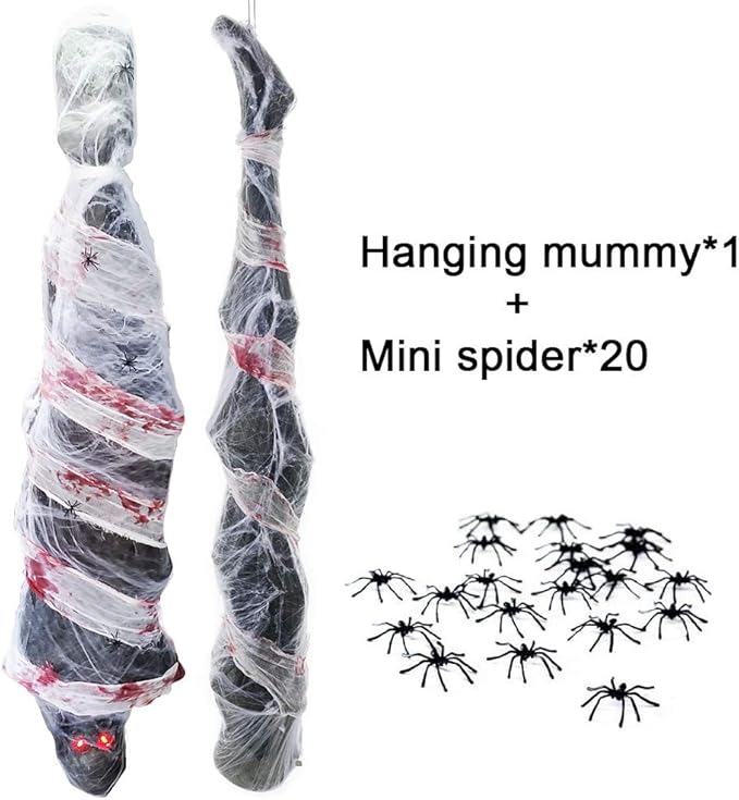 Zcaukya Halloween Decorations, 72 Inch Hanging Spooky Scary Creepy Mummy Decoration with LED Glowing Eyes and Voice Activated for Halloween Party, Haunted House, Yard, Ceiling, Indoor Outdoor Decor