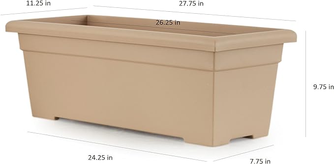 The HC Companies 28 Inch Romana Large Rectangular Planter Box - Lightweight Plastic Outdoor Plant Pot with Drainage for Decks, Patio, Pool, Cappuccino