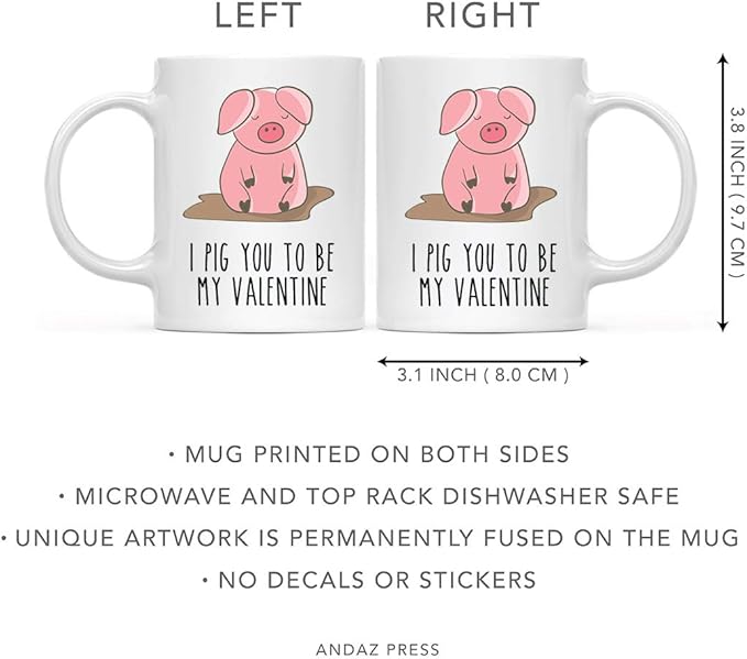Andaz Press Valentine’s Day Funny Pun 11oz. His Her Couples Coffee Mug Gift, I Pig Pick You To Be My Valentine, Pig Graphic, 1-Pack, Gift Box