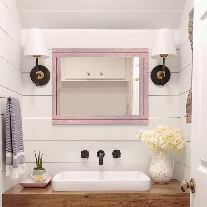 AAZZKANG Rectangle Mirror with Wood Framed Modern Farmhouse Hanging Wall Mirrors Decor for Bedroom Bathroom Living Room Home Entryway Large 20"x16"