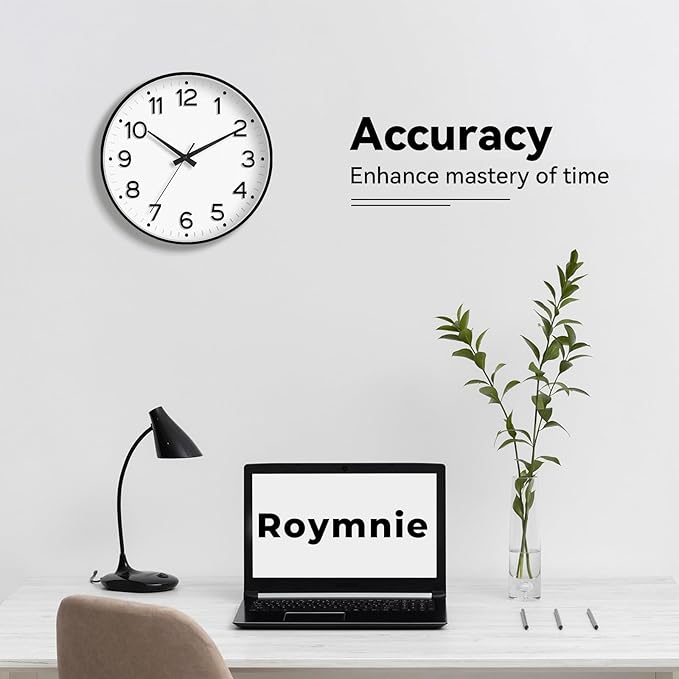 Wall Clock, Silent Wall Clocks Battery Operated 8 Inch-Modern Non Ticking Analog Clock Decorative for Kitchen Office Bathroom Bedroom(Black)