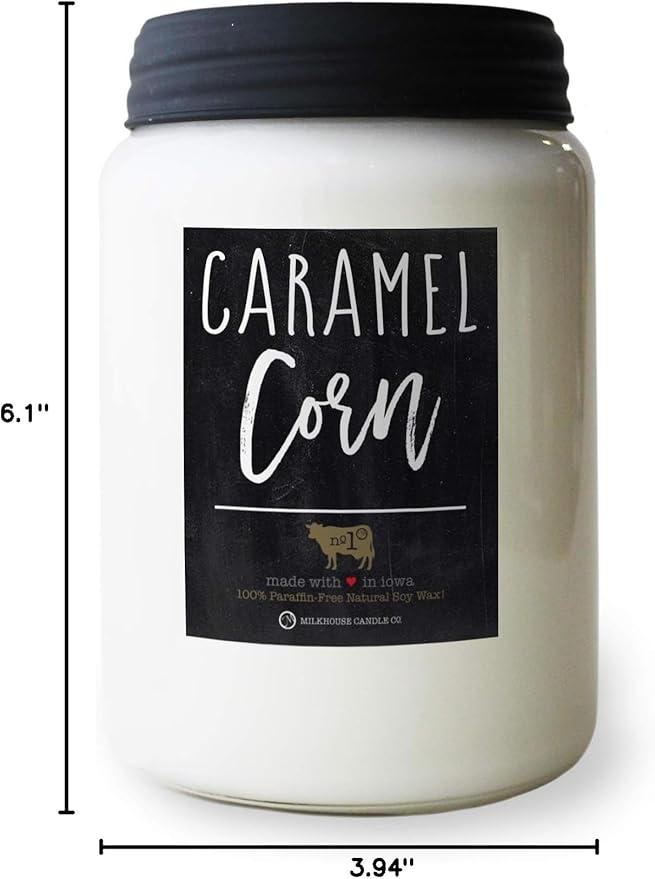 Milkhouse Candle Company - Caramel Corn - 26oz Beeswax and Soy Candles - Farmhouse Collection - 100% Natural, Paraffin Free, with Premium Fragrance Oil, Glass Jars with Lids