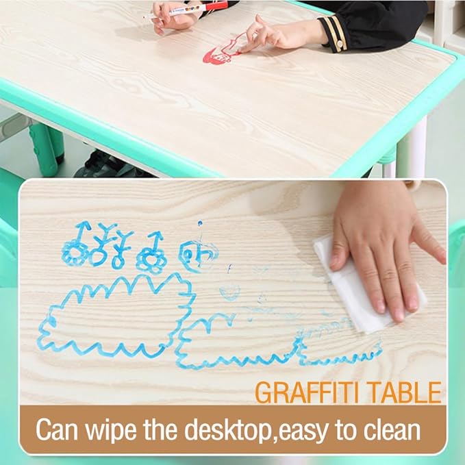 Kids Table and 6 Chair Set - Height Adjustable, Multifunctional Desk, Ergonomically Designed Chairs, Max 300lbs, for Ages 2-10, Classroom, Daycares, Home