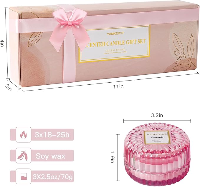 Scented Candles Gift Set-3 Pack Aromatherapy Candles for Women with Lavender,Sandalwood Rose & Vanilla,Natural Soy Wax,Candles for Home Scented,Candle Gifts for Women Birthday,Christmas