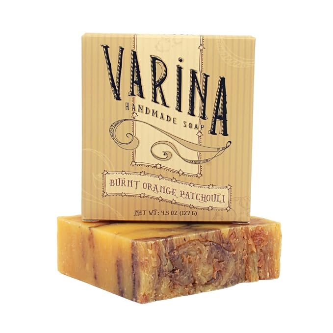 Varina Natural Burnt Orange Patchouli Bar Soap - Gentle Cleansing for Sensitive Skin, Earthy Scents - 3 Pack
