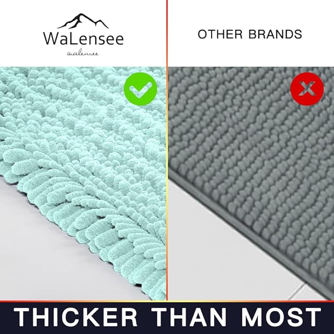 Walensee Bathroom Rug Non Slip Bath Mat (32x20 Inch Spa Blue) Water Absorbent Super Soft Shaggy Chenille Machine Washable Dry Extra Thick Perfect Absorbant Best Large Plush Carpet for Shower Floor