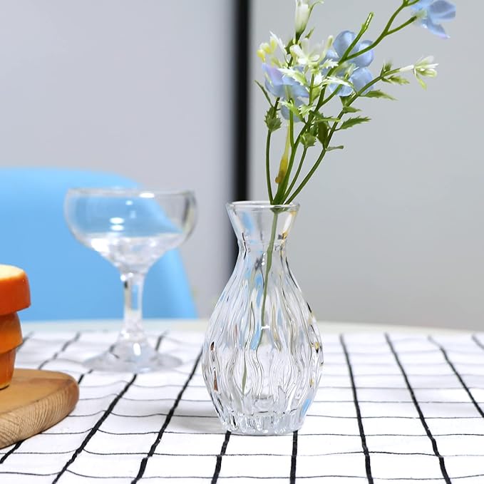 Glass Bud Vases Set of 32,Small Flower Vases for Wedding Centerpiece Table Decorations,Clear Vintage Embossed Mini vases,Flower Arrangements in Vases for Party or Home Decor