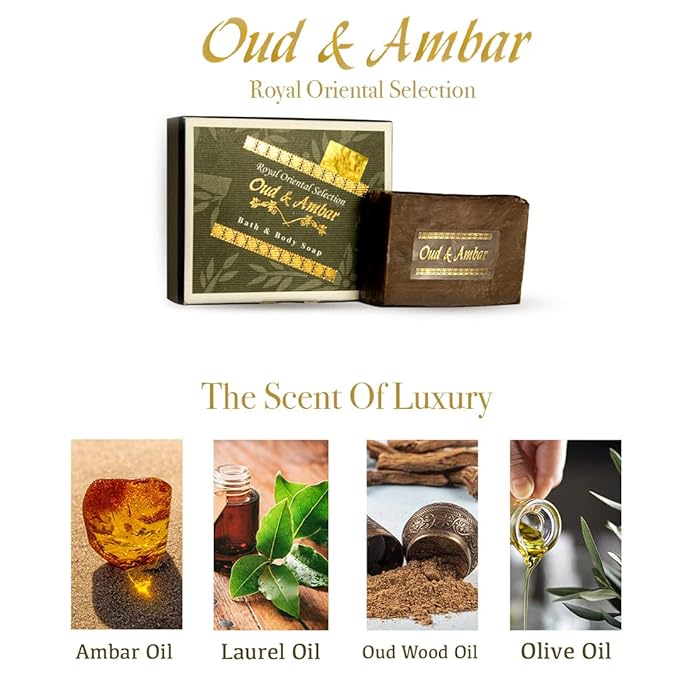 Oud And Amber Bath & Body Soap, Organic Hand made Soap Bar, Royal Oriental Oud wood Soap 150 Gr