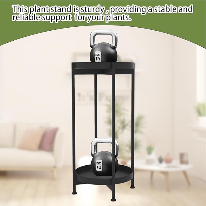 Plant Stand Indoor Outdoor, 2 Tier Indoor Outdoor Plant Stands Metal Flower Stand Heavy Duty Plant Holder Side Table with Large Trays for Living Room Balcony Patio