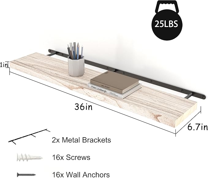Floating Shelves 36 Inch Wall Shelf Solid Wood Mounted Storage for Bedroom Living Room Set of 2, Rustic Torched Wall Shelves