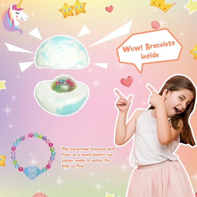 Bath Bombs for Kids Girls, KAV Surprise Bracelet Inside 9 Pcs Natural Organic Fizzy Unicorn Bathbombs, Princess Fun Bubble Kit Bath Bomb, Easter Basket Stuffers Girls, Multicolor