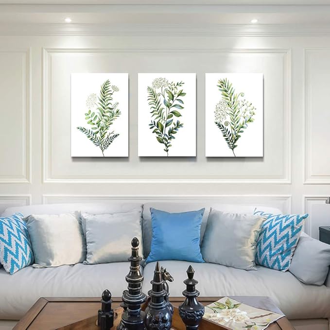 Canvas Wall Art for Living Room Wall Decorations for Kitchen Office Wall decor Framed Canvas Print Poster wall paintings modern Bedroom Home Decoration Green leaves Wall Pictures 16" X 24" 3 Piece