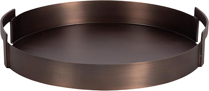 Kate and Laurel Myo Transitional Metal Round Tray, 15 Inch Diameter, Bronze, Modern Glam Circular Decorative Serving Tray with Handles for Use as Living Room Ottoman Table or Entryway Tray Decor