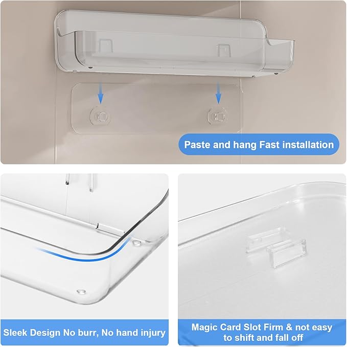 2pc Acrylic Wall Mount Organizer: Adhesive Shelf - Bathroom Wall Organizers - No Drilling Hang Walls, with 3pack Self Adhesive Tapes, for Bathroom, Kitchen,Living Room-Transparent