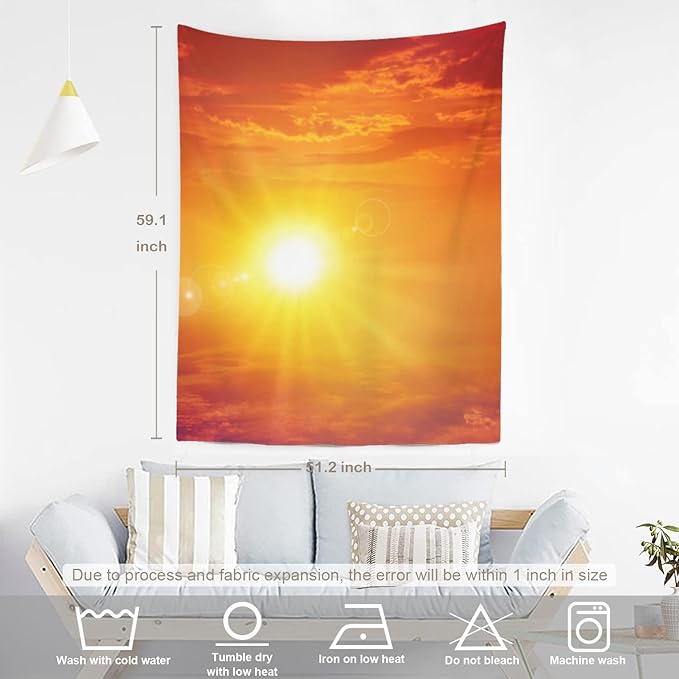 BaoNews Orange Nature Sunset Sunrise Tapestry, Large Wall Hanging Polyester Tablecloths Tapestry Bedroom Room Living Room Dorm 59.1 x 51.2 Inches
