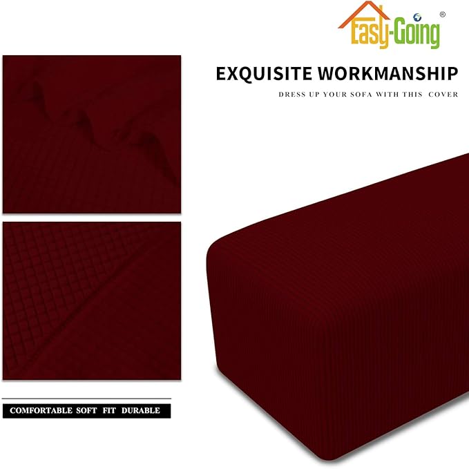 Easy-Going Stretch Ottoman Cover Folding Storage Stool Furniture Protector Soft Rectangle slipcover with Elastic Bottom (Large, Wine)